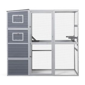Large Wooden Cat Enclosure with Waterproof Roof and Platforms, Gray (Color: as Pic)