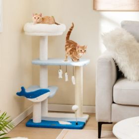 3-level Cat Tower with Sisal Covered Scratching Posts (Color: Blue)