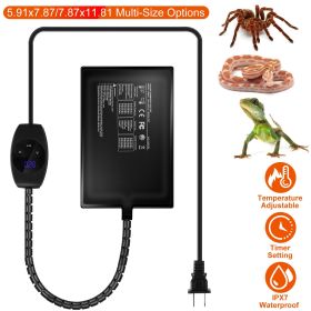 Electric Reptile Heating Pad With Temperature Adjustment IPX7 Waterproof Timer Setting Under Tank Heating Mat for Lizards Turtles Snake Spider Small A (Type: US_11W)