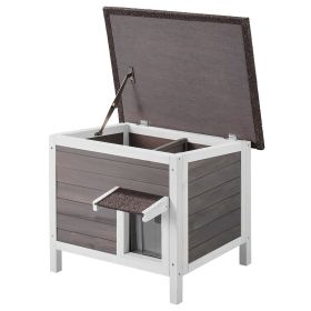Outdoor Cat House Wooden Feral Cat Shelter with Roof & PVC Door Flaps (Default: Default)