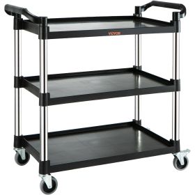 Utility Service Cart with Wheels 3-Tier Food Service Cart 220lbs Capacity (Color: black)