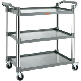 Utility Service Cart with Wheels 3-Tier Food Service Cart 220lbs Capacity (Color: gray)