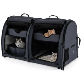 Double Compartment Pet Carrier with 2 Removable Hammocks (Color: black)