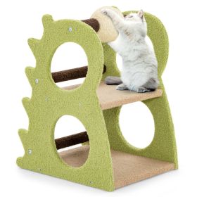 2-Tier Modern Cat Tree for Indoor Cats with Rotatable Sisal Scratching Ball (Color: green)