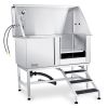 a 50" Pet Dog Bathing Station w/Stairs, Professional Stainless Steel Dog Grooming Tub w/ Soap Box, Faucet,Rich Accessory, Dog Bathtub for Large