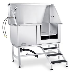 a 50" Pet Dog Bathing Station w/Stairs, Professional Stainless Steel Dog Grooming Tub w/ Soap Box, Faucet,Rich Accessory, Dog Bathtub for Large (With Stairs or Ramp: With Stairs, size: 50 inch)