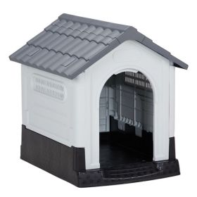 33 inch Large Plastic Dog House, Indoor Outdoor Doghouse Pet House with Air Vents and Elevated Floor, Insulated Water Resistant Puppy Shelter Kennel (Color: As Picture)