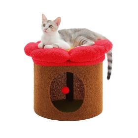 Cylindrical Flower-Shaped Cat House for Home Decor (Color: brown, size: M)