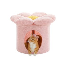 Cylindrical Flower-Shaped Cat House for Home Decor (Color: pink, size: M)