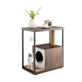 Cat Furniture Coffee Table Cat House with Scratching Post (Type: Cat House, Color: Rustic Brown)