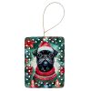 Pug Christmas Porcelain Ornament Christmas Tree Hanging Decorations for Home Christmas Holiday, Rectangle, Gift, Multicolor