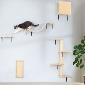 5 Pcs Wall Mounted Cat Climber Set;  Floating Cat Shelves and Perches;  Cat Activity Tree with Scratching Posts;  Modern Cat Furniture (Color: beige)
