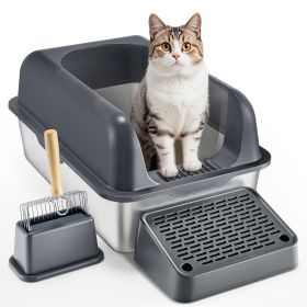 6 in Deep Cat Litter Box Odor-Free Litter Box with Filtering Foot Board (Color: Dark Gray)
