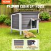 Outdoor Cat House Wooden Feral Cat Shelter with Roof & PVC Door Flaps